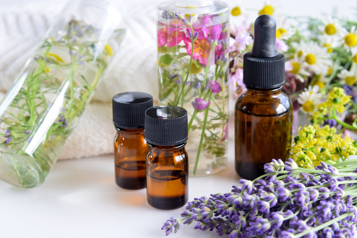 essential oils and natural cosmetics with herbs