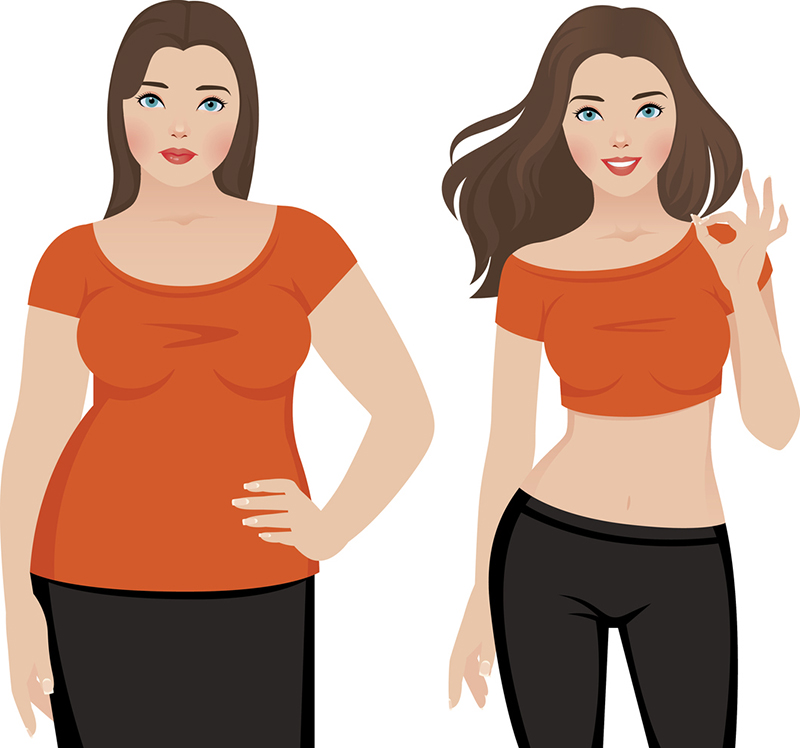 Before and after weight loss fat and slim woman